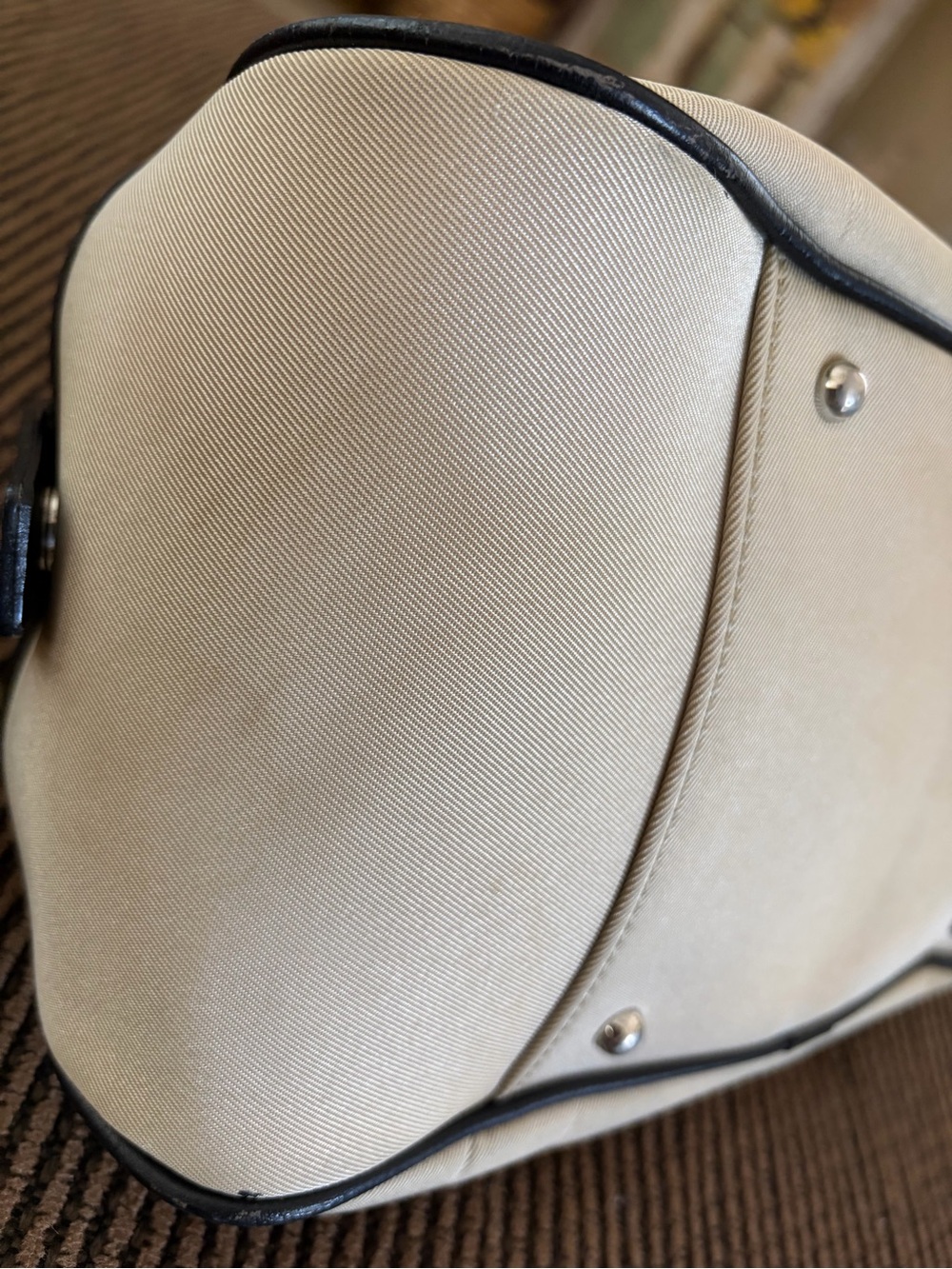 Burberry Nova Check Satchel Jacquard Leather Handbag Black Beige - Picture 9 of 16